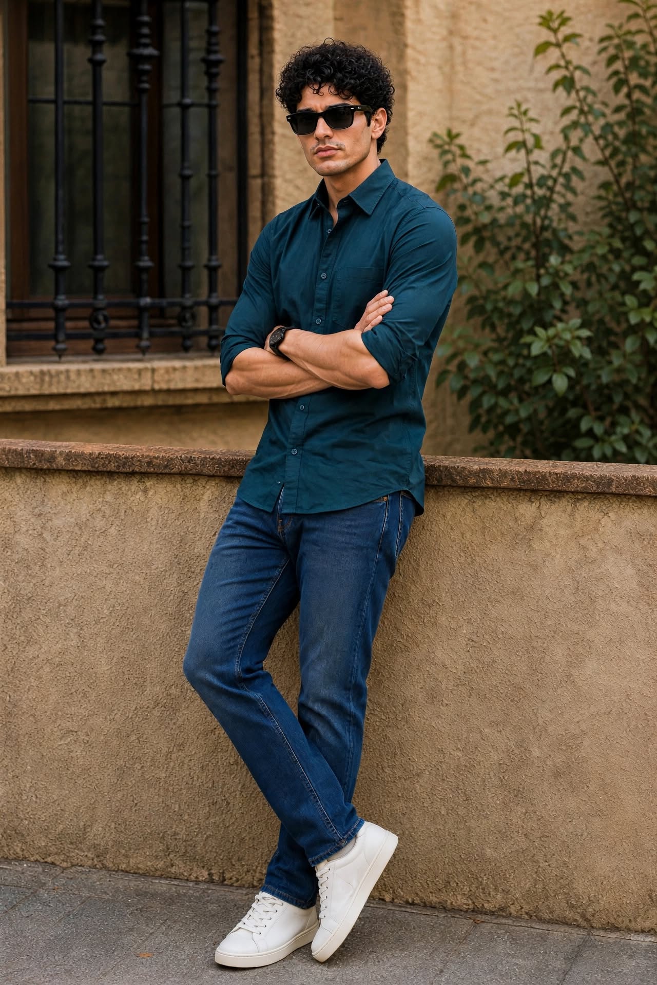 Men Teal Blue Plain Full Sleeve Casual Shirt ZDOBBY