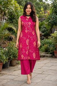 Women Pink Bandhani Printed Sleeveless Kurta & Plazo Coord Set SHALINI-269