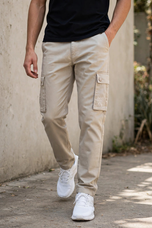 Men Beige Cargos Multi-Pocket Pants 1717
