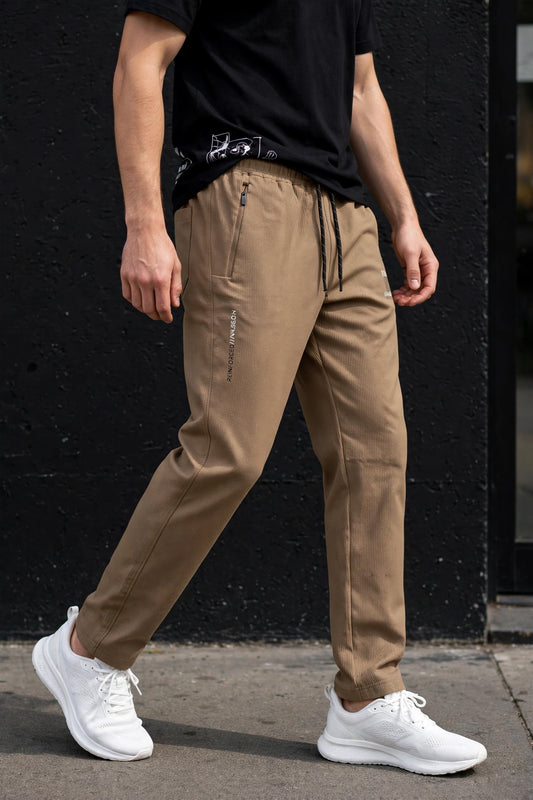 Men Brown Track Pants with Zip Pockets ST-54