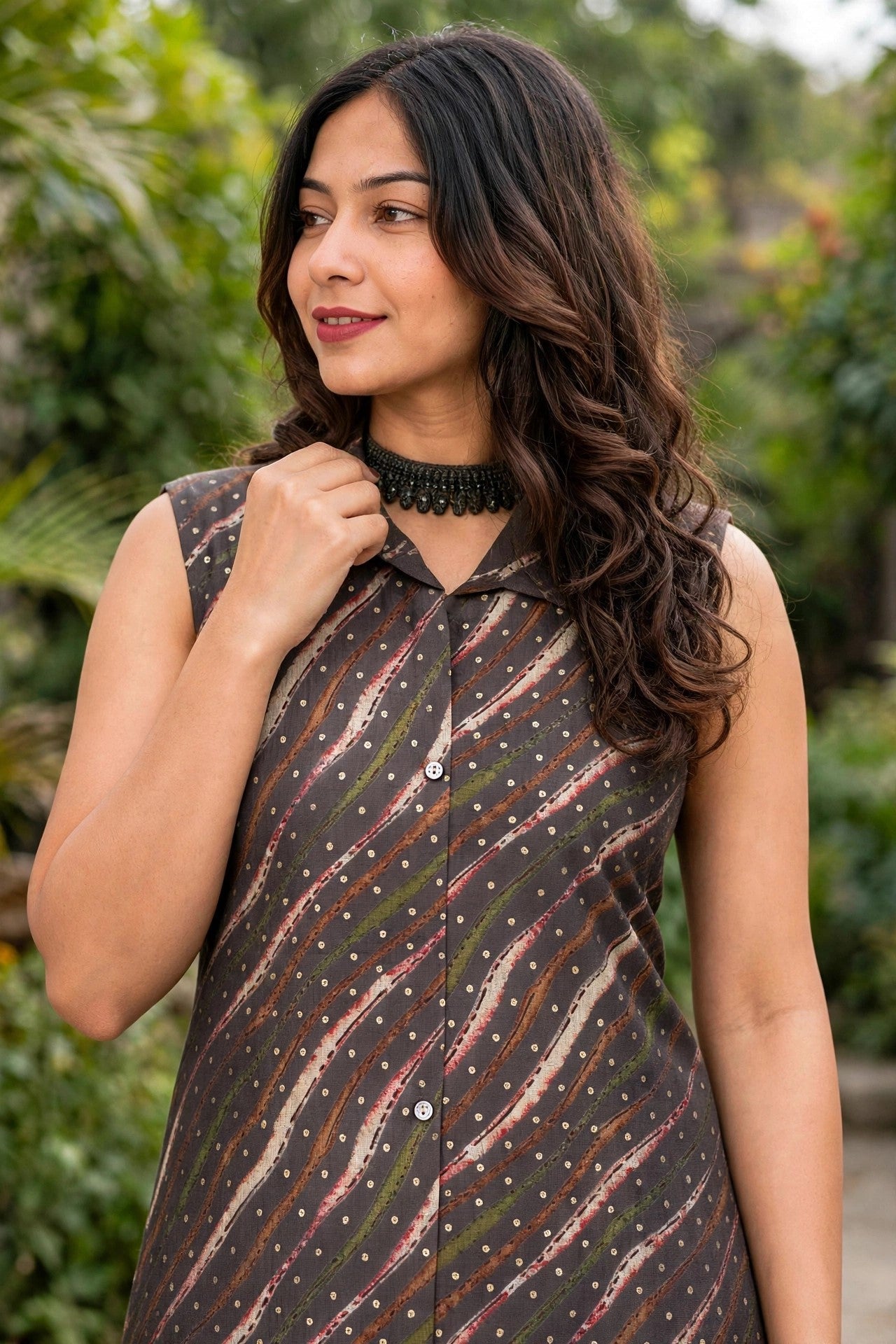 Women Grey Leheriya Printed Sleeveless Kurta & Plazo Coord Set SHALINI-278
