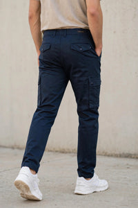 Men Navy Blue Cargos Multi-Pocket Pants 1717