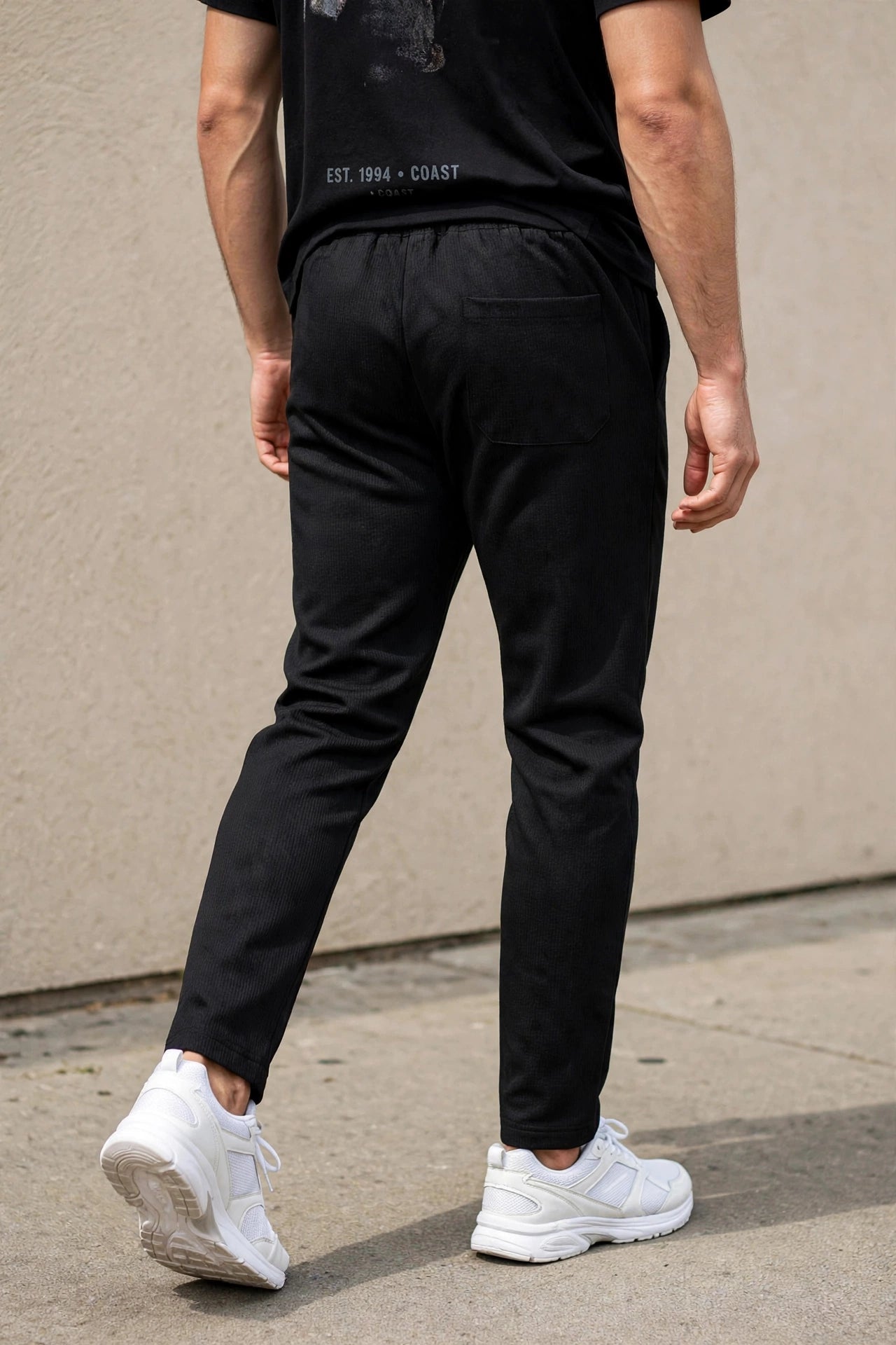 Men Black Track Pants with Zip Pockets ST-54