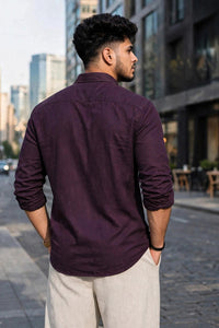 Men Solid Wine Premium Cotton Long Sleeve Shirt GIZA