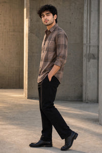 Men Brown Plaid Flannel Button-Up Shirt – Long Sleeve KEV-597-24