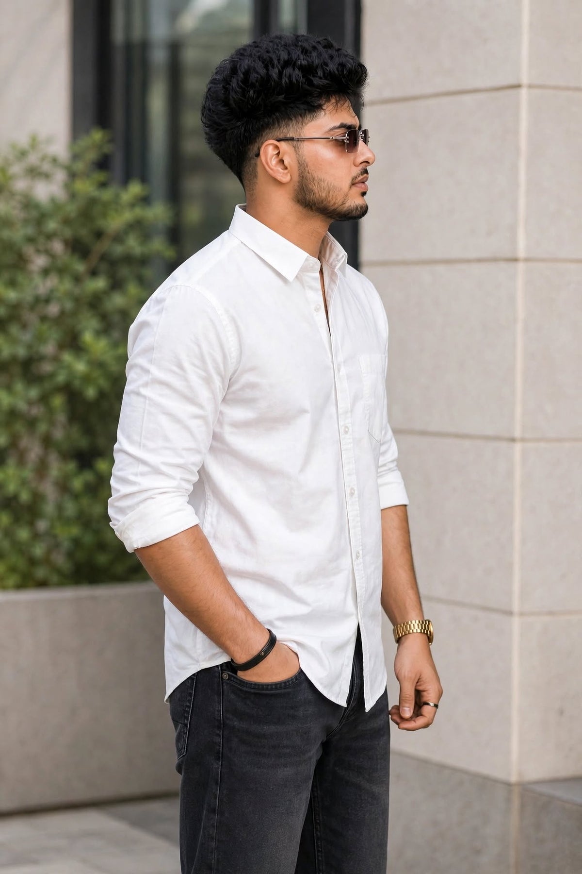 Men White Plain Full Sleeve Casual Shirt ZDOBBY