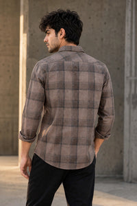 Men Brown Plaid Flannel Button-Up Shirt – Long Sleeve KEV-597-24