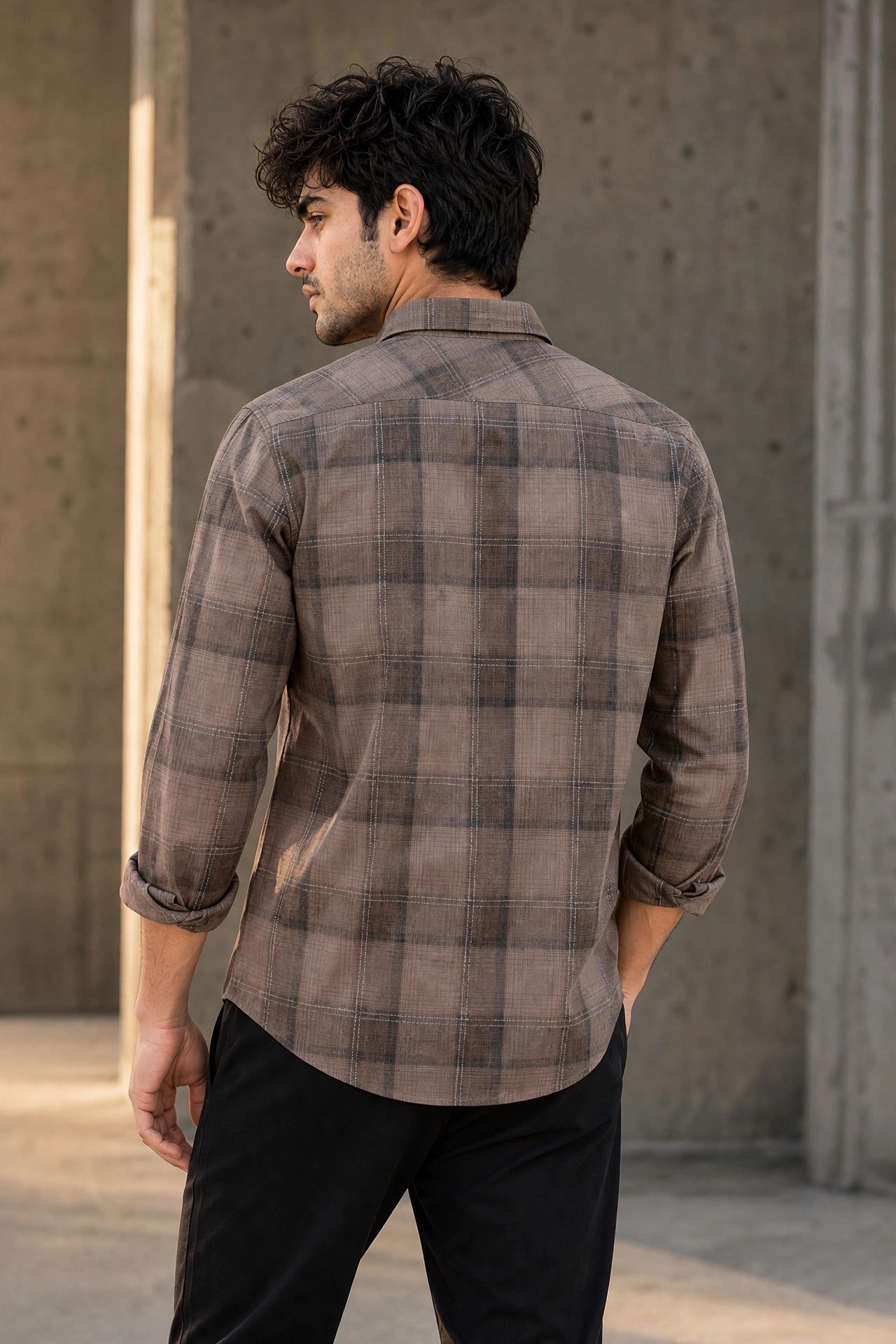 Men Brown Plaid Flannel Button-Up Shirt – Long Sleeve KEV-597-24