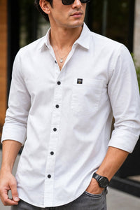 Men White Solid Casual Shirt | Full Sleeve Shirt JK-455