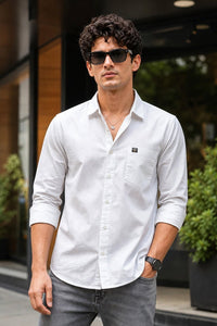 Men White Solid Casual Shirt | Full Sleeve Shirt JK-455
