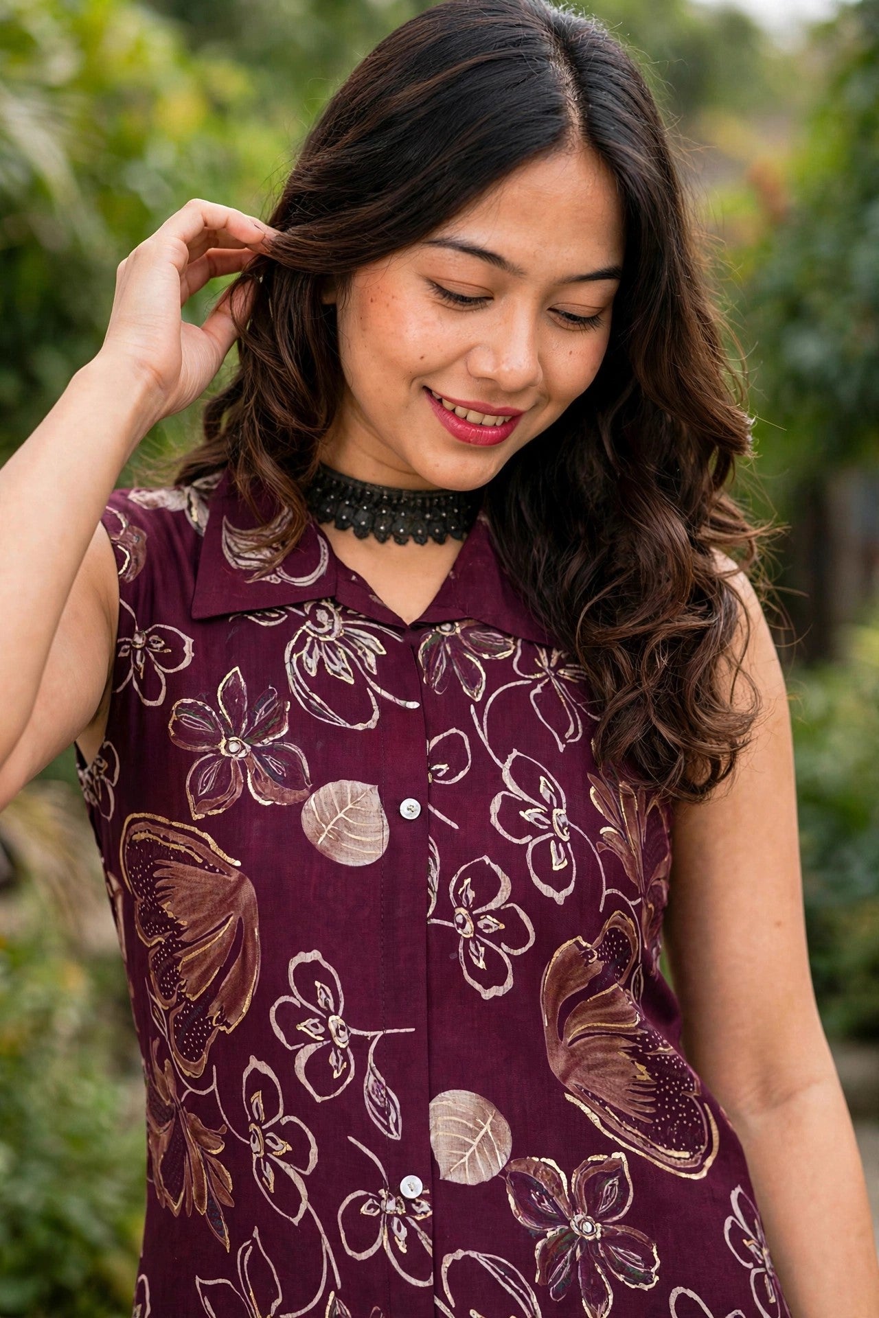 Women Wine Colour Floral Printed Sleeveless Kurta Plazo Co-ord Set SHALINI-273