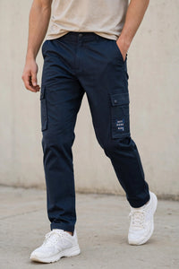 Men Navy Blue Cargos Multi-Pocket Pants 1717