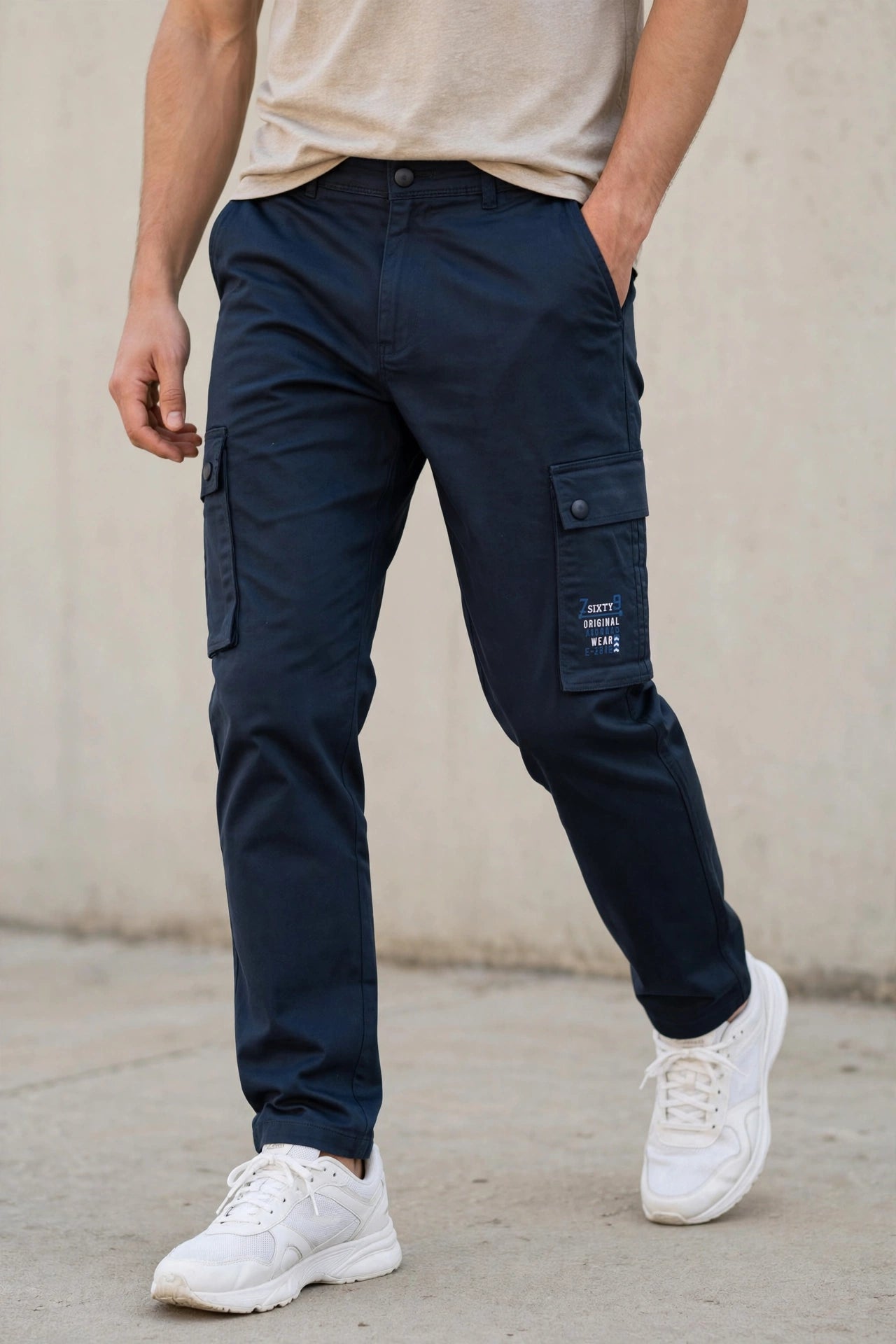 Men Navy Blue Cargos Multi-Pocket Pants 1717