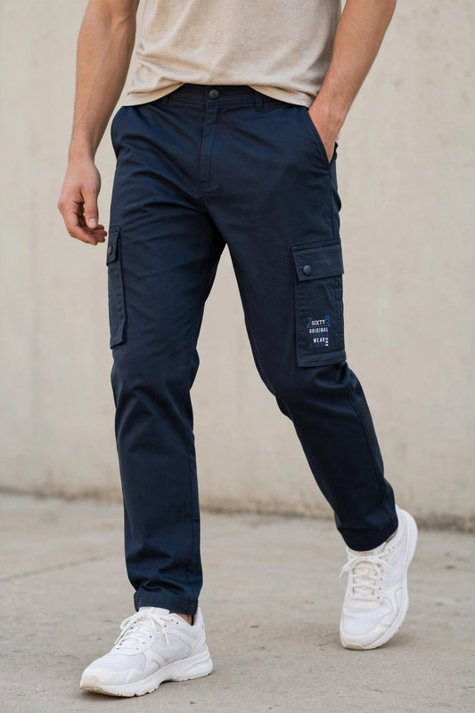 Men Navy Blue Cargos Multi-Pocket Pants 1717