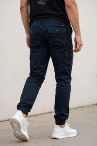 Men Navy Blue Cargo Jogger Pants - 6 Pocket Slim Fit P-402