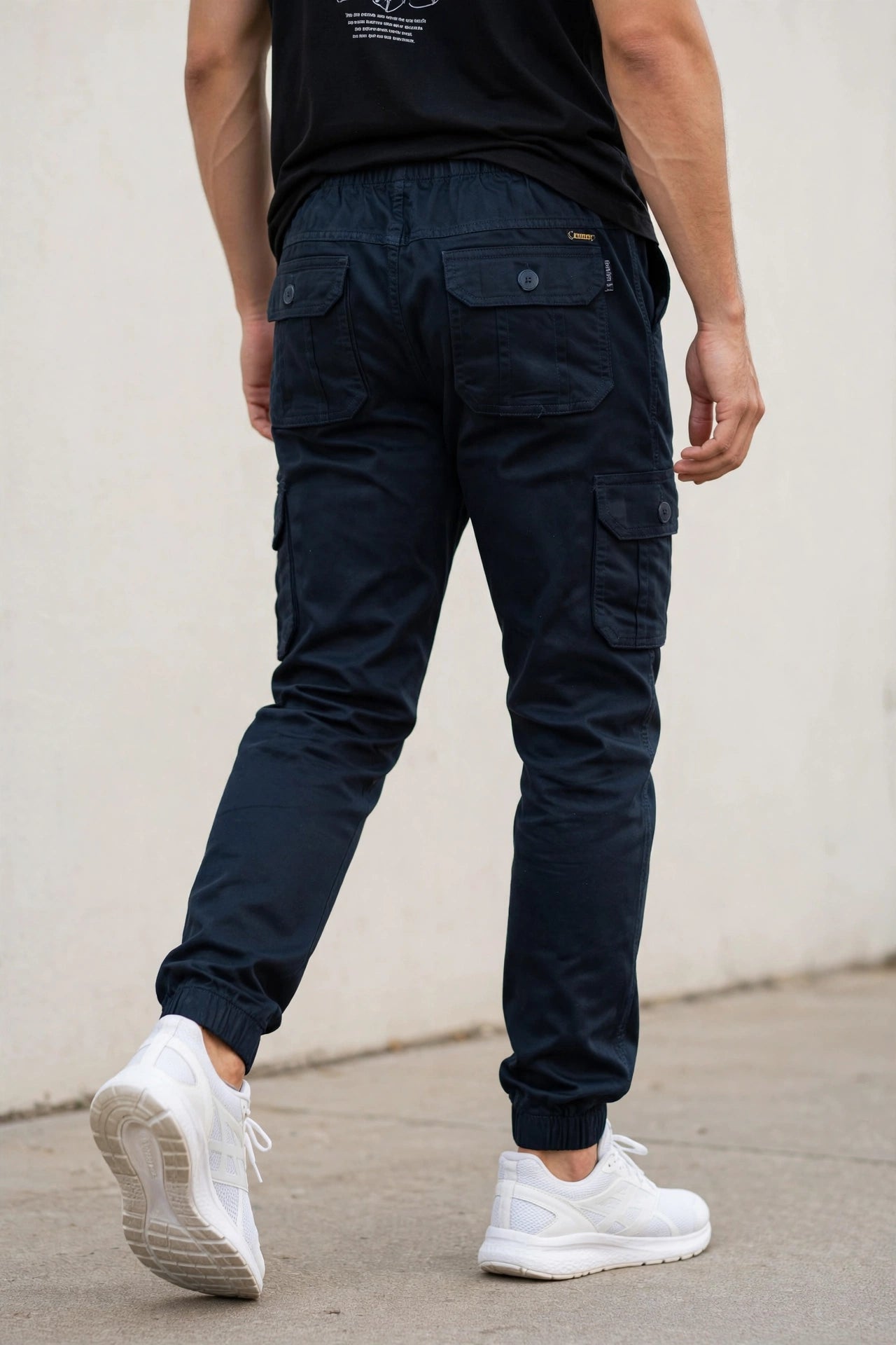 Men Navy Blue Cargo Jogger Pants - 6 Pocket Slim Fit P-402