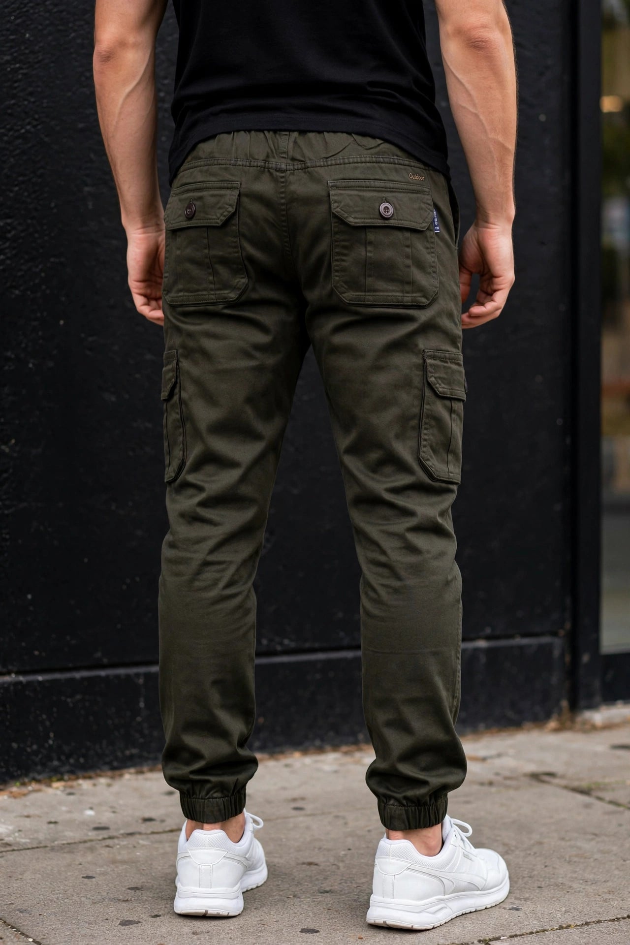 Men Olive Cargo Jogger Pants - Back View