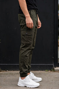 Men Olive Cargo Jogger Pants - Side View
