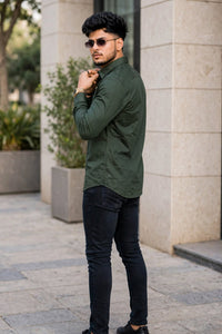 Men Green Plain Full Sleeve Casual Shirt ZDOBBY