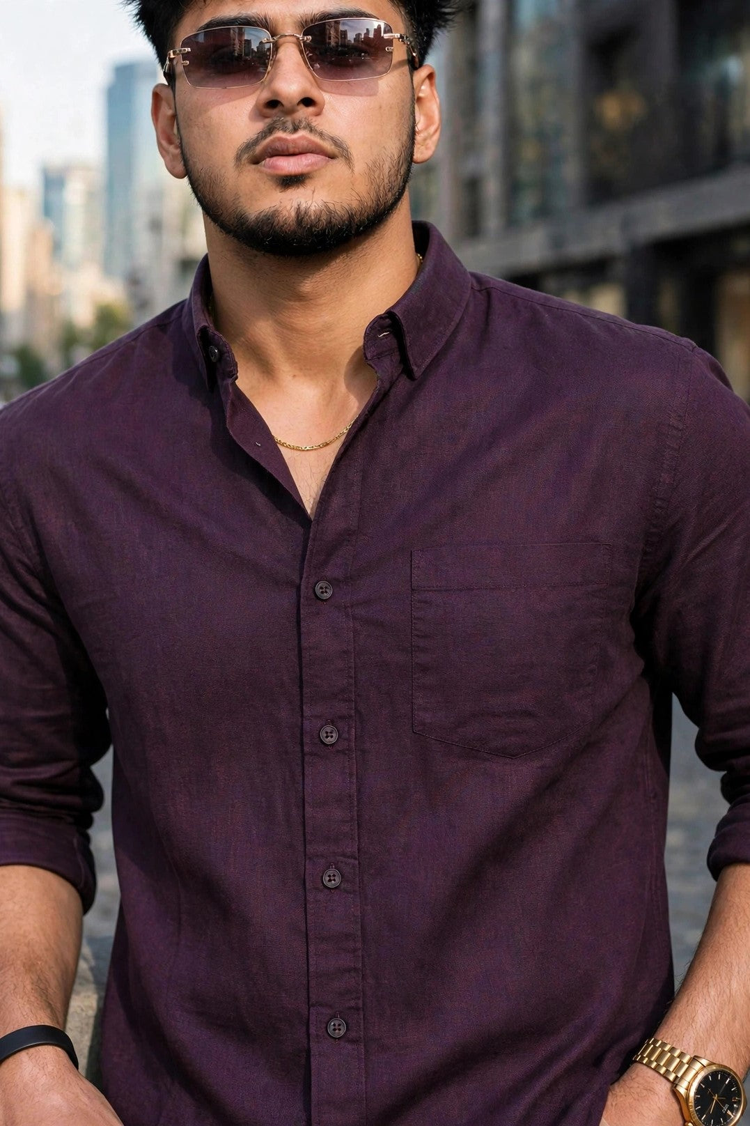 Men Solid Wine Premium Cotton Long Sleeve Shirt GIZA