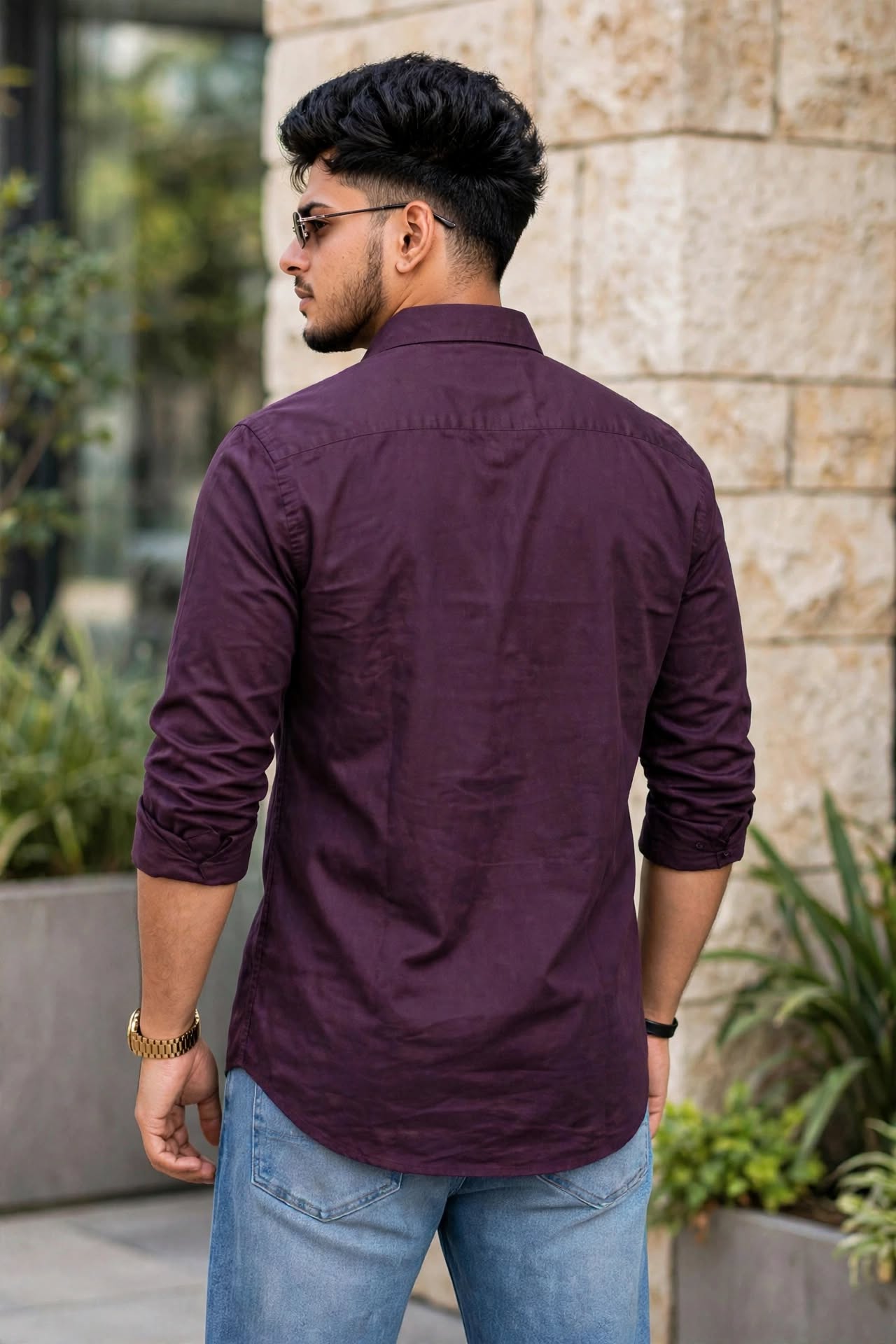 Men Wine Plain Full Sleeve Casual Shirt ZDOBBY
