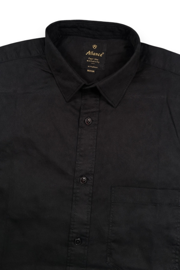 Men Black Plain Full Sleeve Casual Shirt ZDOBBY