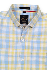 Men Yellow Checkered Half Sleeve Casual Shirt SGV-528-2