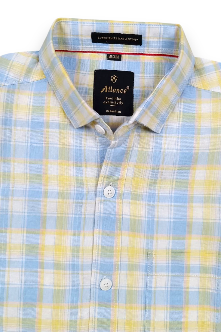 Men Yellow Checkered Half Sleeve Casual Shirt SGV-528-2