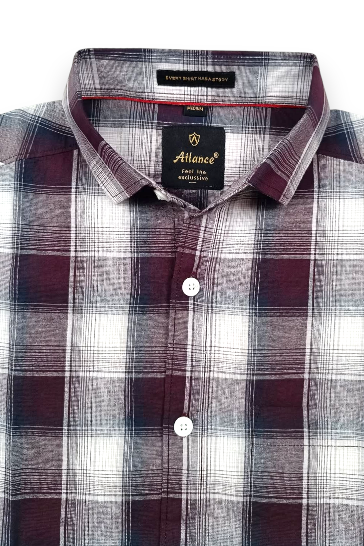 Men Wine Checkered Half Sleeve Casual Shirt SGV-528-6