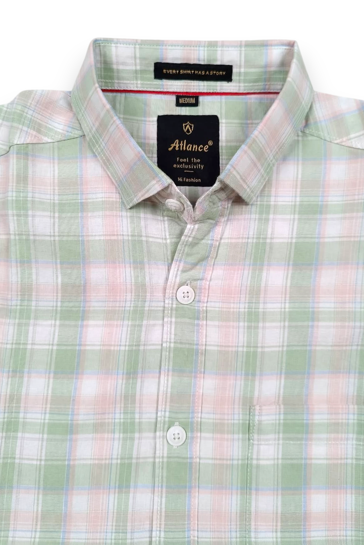 Men Peach Checkered Half Sleeve Casual Shirt SGV-528-2