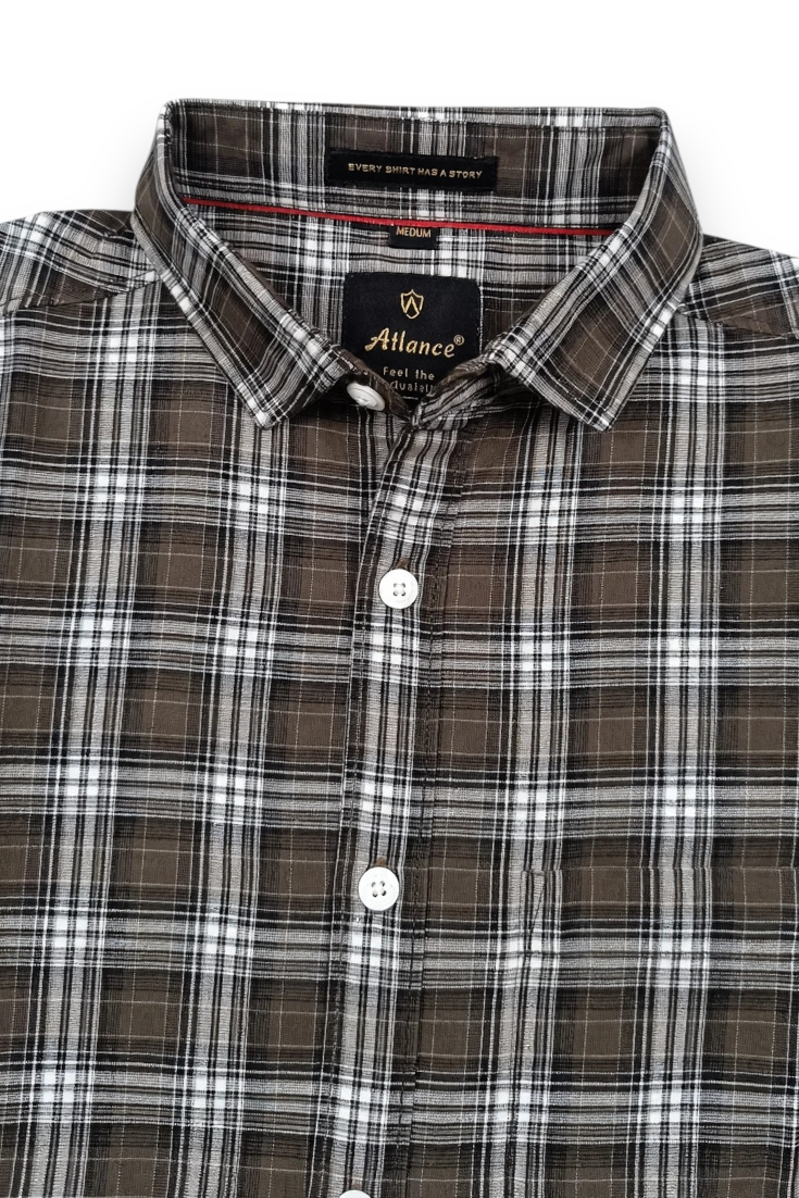 Men Olive Checkered Half Sleeve Casual Shirt SGV-528-6