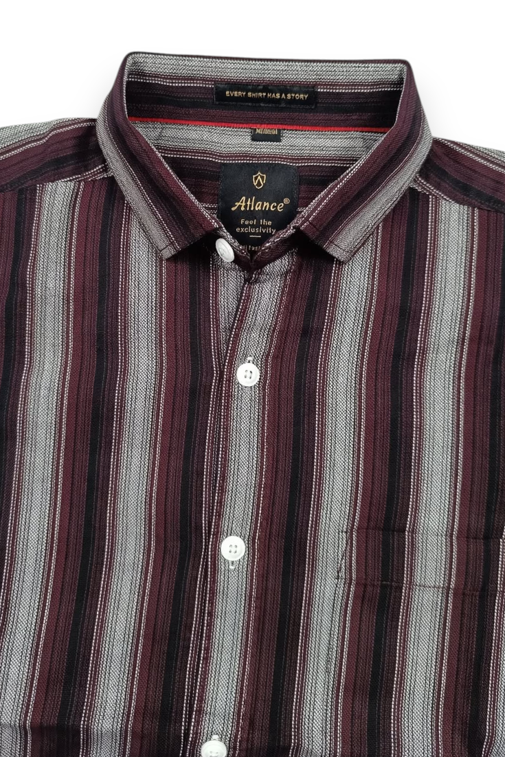 Men Maroon Vertical Striped Half Sleeve Casual Shirt SGV-528-1