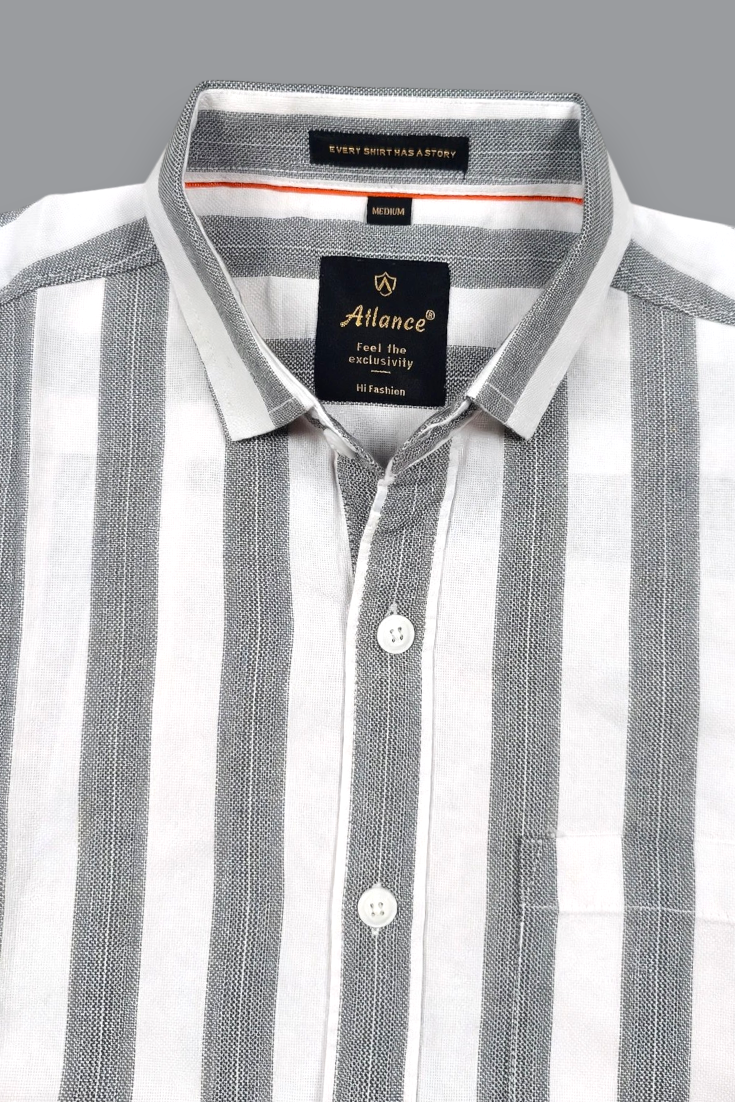 Men Grey Vertical Striped Half Sleeve Casual Shirt SGV-528-1