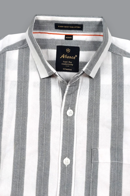 Men Grey Vertical Striped Half Sleeve Casual Shirt SGV-528-1