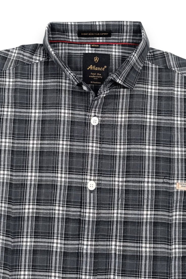 Men Dark Grey Checkered Half Sleeve Casual Shirt SGV-528-4
