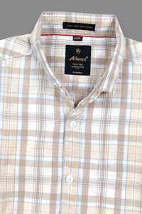 Men Cream Checkered Half Sleeve Casual Shirt SGV-528-2