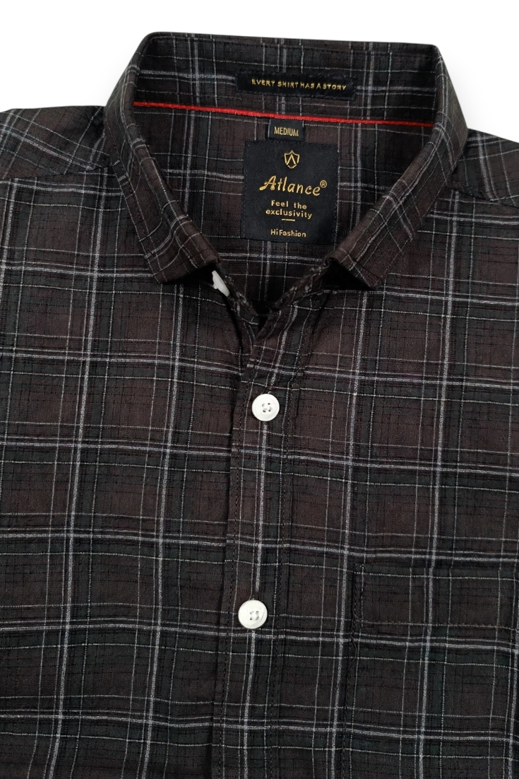 Men Coffee Checkered Half Sleeve Casual Shirt SGV-528-3