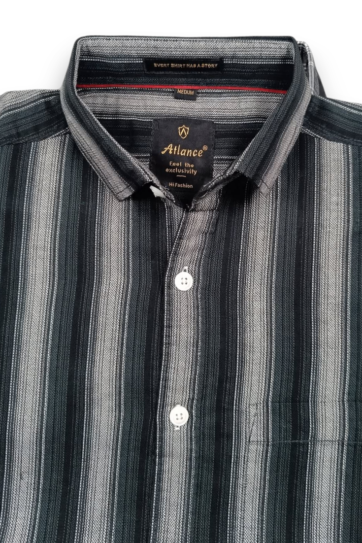Men Green Vertical Striped Half Sleeve Casual Shirt SGV-528-1