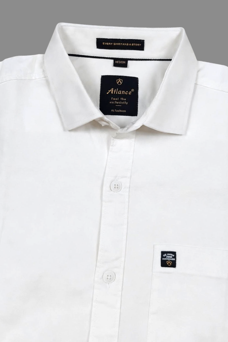 Men White Solid Casual Shirt | Full Sleeve Shirt JK-455