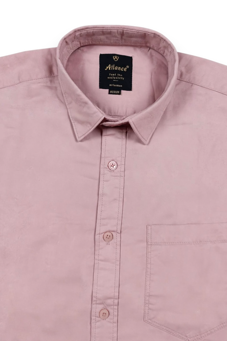 Men Rose Pink Plain Full Sleeve Casual Shirt ZDOBBY