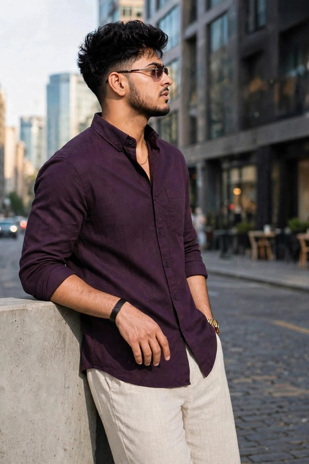 Men Solid Wine Premium Cotton Long Sleeve Shirt GIZA