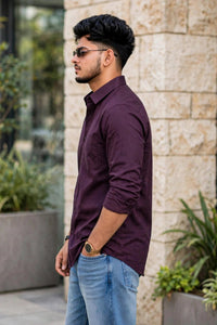 Men Wine Plain Full Sleeve Casual Shirt ZDOBBY