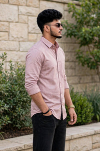 Men Rose Pink Plain Full Sleeve Casual Shirt ZDOBBY