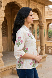 Women Yellow Elephant Printed Cotton Shirt - 3/4 Sleeves ATL8238