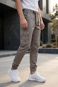 Men Grey Cargo Jogger Pants - 6 Pocket Slim Fit P-402
