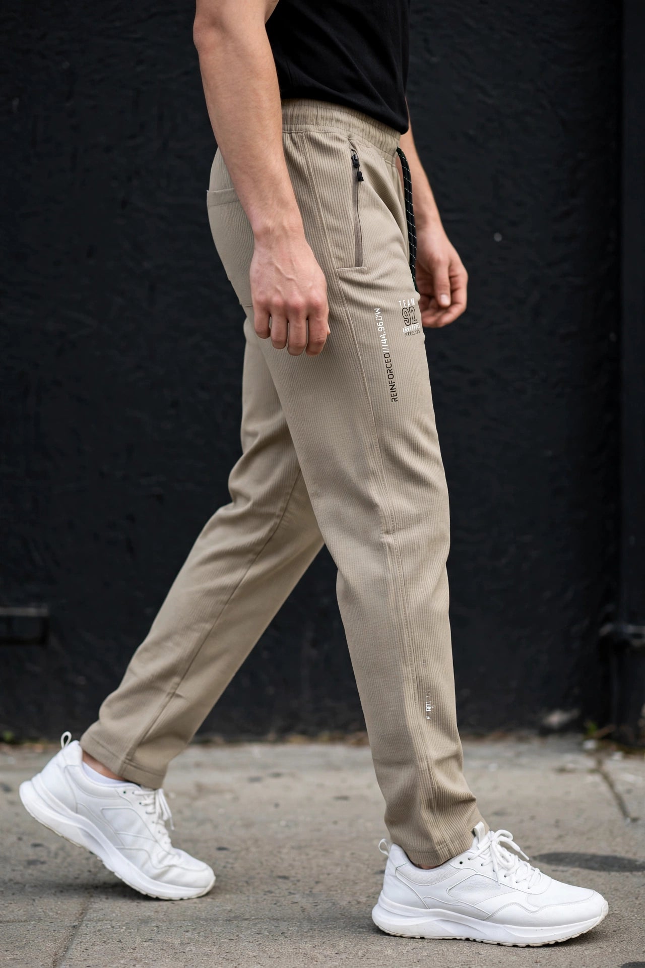 Men Beige Track Pants with Zip Pockets ST-54