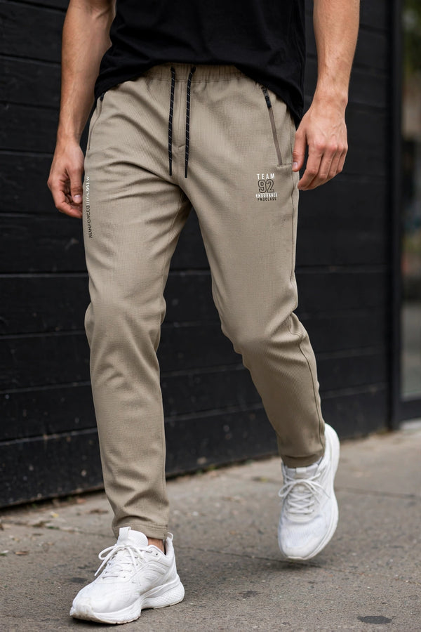 Men Beige Track Pants with Zip Pockets ST-54