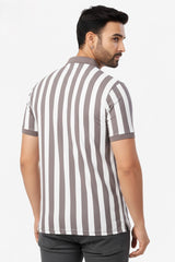 Men Striped Polo T-Shirt- Beige-White Slim Fit Polo 251181246
