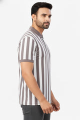 Men Striped Polo T-Shirt- Beige-White Slim Fit Polo 251181246