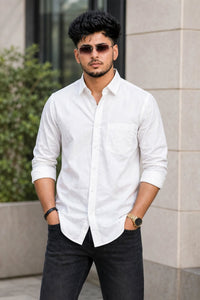 Men White Plain Full Sleeve Casual Shirt ZDOBBY